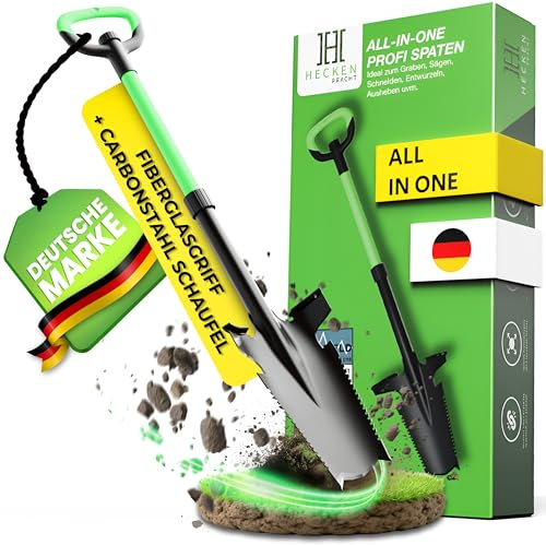 Heckenpracht® Profi Spaten mit Wurzelsäge | Wurzelspaten mit Sägefunktion | Perfekt für Harte Böden | Ergonomischer Griff & extra breite Trittkante | Gärtnerspaten mit Ultra stabilem Spatenblatt