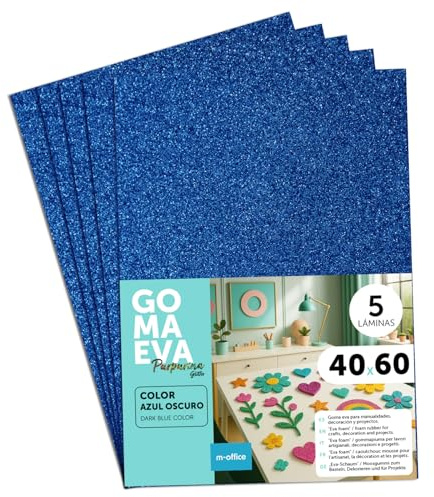 m-office Fogli di Gomma Eva Colorata Glitterata, Gomma Crepla per Scrapbooking, Scuola, Cartoncini Creativi, Lavoretti, Torte Scenografiche, Scuola o Progetti Artistici 40x60cm (Blu scuro, 5uds)