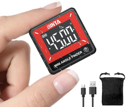 BINTA Inclinometro Digitale Ricaricabile Mini 3.6x2cm con Magnete, Display VA 0.05°, Tipo-C e Funzione Blocco Dati - per Meccanica di Precisione, Fai Da Te e Montaggio