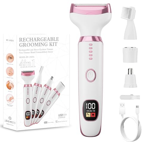 Electric Razor for Women, 4-in-1 Bikini Trimmer & Body Shaver for Nose Hair Face Eyebrow Arms Legs Armpit Underarm Pubic Area, Rechargeable Wet/Dry Painless Hair Removal
