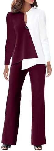 HEONSATI Tailleur Donna Giacca E Pantalone Set da Cocktail Aperto Davanti Colletto Manica Lunga Casual Abito da Cerimonia Eleganti Tuta Due Pezzi Giacche E Pantaloni con Bottoni Completo da Lavoro
