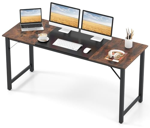FANTASK Table de Bureau avec Cadre en métal - Table de conférence Industrielle en Bois - Table de réunion pour la Maison et Le Bureau - 160 x 60 cm - Marron Rustique