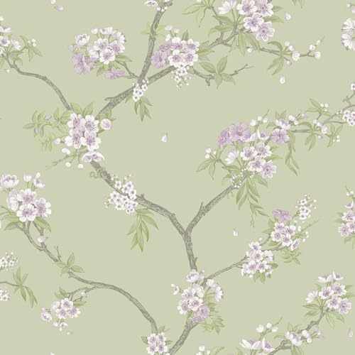 Holden Botanik körsbärsblom orientalisk Chinoisiere botanicla blomster tema tapet perfekt för vardagsrum matsalar hallar moderna fantastiska rum sage/ljung (14210)