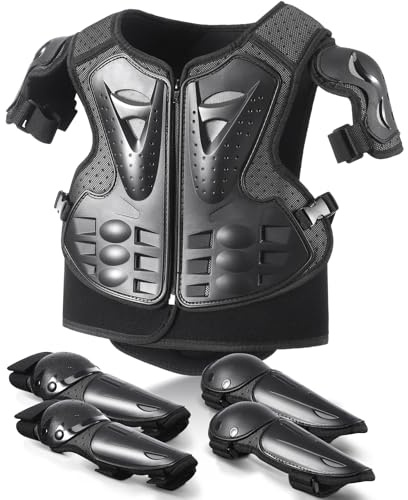 yeesport Jugend Brustpanzer Kinder Motocross mit Rückenprotektor, MTB Protektoren Kinder, Verstellbarer Motorradjacke mit Ellenbogen- & Knieschützern für Radfahren Skaten Scooter
