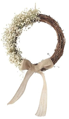 Healeved Gypsophila Garland Artificial Vine Ring with Dry Flower 9.84In Decorative Wreath for Wedding Floral Pendant Home Shop Bar Party and Holiday Decor