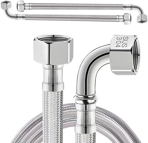 2 Pezzi Tubo Flessibile 3/8 Dado Girevole X 3/8 Dado Girevole (90° Curva), 30CM Tubo Flessibile in Acciaio Inox, 3/8 Pollici Tubo Flessibile Rinforzato con Curva a 90°, Tubo per Rubinetto per