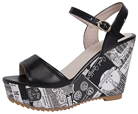 Uwdiohq Grueso Transpirable Al Para Mujer Ocio Casual Zapatos Sandalias Cuñas De Esparto (Black, 38) Rehabilitacion Verano Azul Marino Ladies Sandals Size 5 Pink 37 Cuña Comodas Ortopedicos