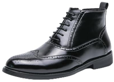 DXSYGMBN Stivaletti Stringati da Uomo Brogue Scarpe Formali in Pelle con Cerniera Laterale Stivali Classici Oxford Eleganti Business,Nero,44 EU