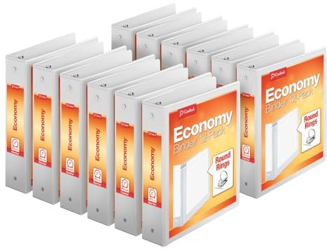 Cardinal Economy 3-Ring Binders, 2, Round Rings, Holds 475 Sheets, ClearVue Presentation View, Non-Stick, White, Carton of 12 (90641)
