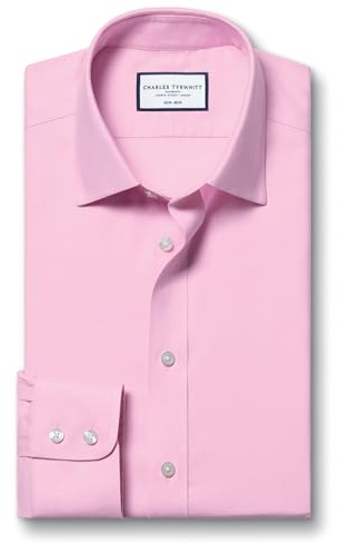 Charles Tyrwhitt Shirts for Men - Non Iron with 100% Cotton Twill - Formal Dress Shirt for Work, Business & Weddings - Slim Fit with Classic Collar Pink