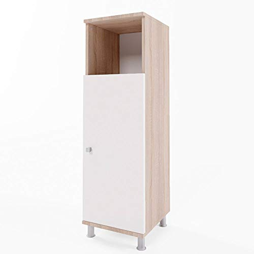 Vicco Midischrank Sonoma/Weiß Fynn 30x95x30 cm - Badezimmermöbel, Bietet Stauraum für Handtücher, Pflegeprodukte und Reinigungsmittel
