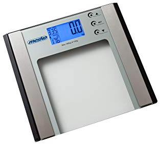 Mesko MS8146 Körperfettwaage Digitale Personenwaage, Waage für Körperfett, Gewicht, Muskelmasse, Wasser, Knochengewicht, BMR, Hohe Genauigkeit bis zu 180 kg, Gehärtetes Glas und Edelstahl