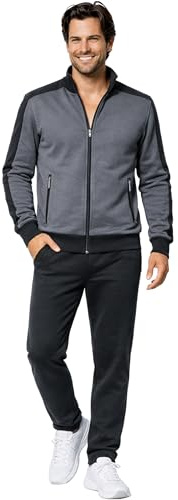Morgenstern Hausanzug Herren Set Trainingsanzug Freizeitanzug Baumwolle 2-teilig graue langarm Jacke lange schwarze Hose Größe XL
