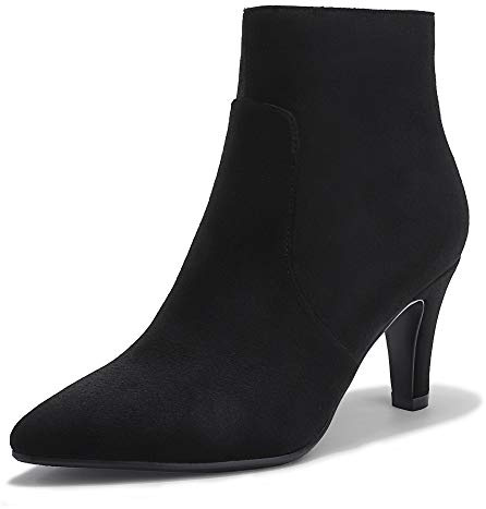 IDIFU Women's High Heel Ankle Bootie Pointed Toe Stiletto Short Boot with Side Zipper(7.5, Black Suede)