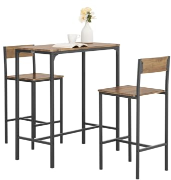 SoBuy Conjunto Mesa Alta de Cocina con 2 taburetes Altos – Mesa Barra Cocina 100 cm Altura – Ahorra Espacio para Comedor pequeño, balcón o Cocina – Estilo Industrial Madera y Metal OGT03-XL