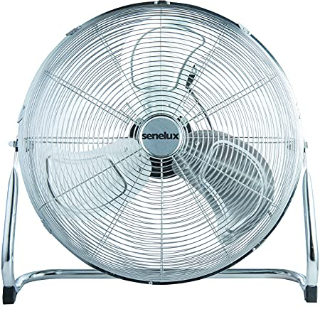 Senelux Floor Fan - Chrome Gym Fan - Electric Portable Cooling Fan for Home/Gym/Office Use - 3 Speed Settings with Tilting Feature - High Velocity Cold Air Circulator