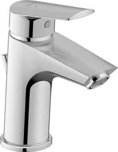 Duravit No.1 tvättställskran, storlek S (utloppshöjd 91 mm), vattenkran badrum med dragstång avloppsarmatur, vattenbesparande handfatskran (MinusFlow), krom
