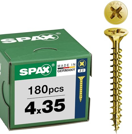 SPAX Universalschraube 4 x 35 mm, 180 Stück - Holzschrauben, Vollgewinde, Senkkopf, Kreuzschlitz Z2, 4CUT, YELLOX Beschichtung A2L - 8000000276651