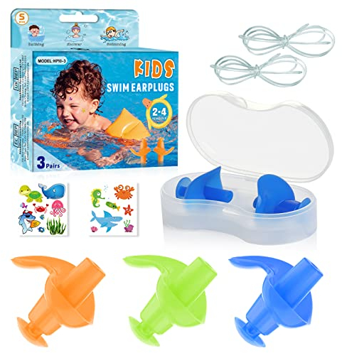 Hearprotek Ohrstöpsel zum Schwimmen für Kinder, 3 Paar Wiederverwendbare Silikon Schwimmen Ohrstöpsel, perfekt für Schwimmer, Duschen, Baden und andere Wassersportarten Blau/Orange/Grün