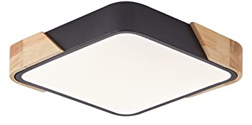 Plafoniera a LED nera, 24 W, per interni, quadrata, in legno, moderna, per camera da letto, salotto, corridoio, casa, ufficio, portico, cucina, soggiorno, 30 x 30 cm, luce bianca naturale 4000 K