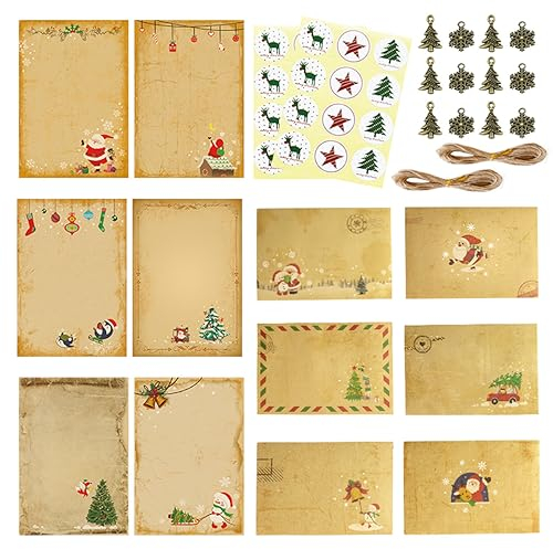 Weihnachts Briefpapier mit Umschlag Set, 24 Stück Brief-papier mit 12 Stück Briefumschläge Weihnachtskarten Set WeihnachtsgrüßE Karten Weihnachten Blanko Klappkarten