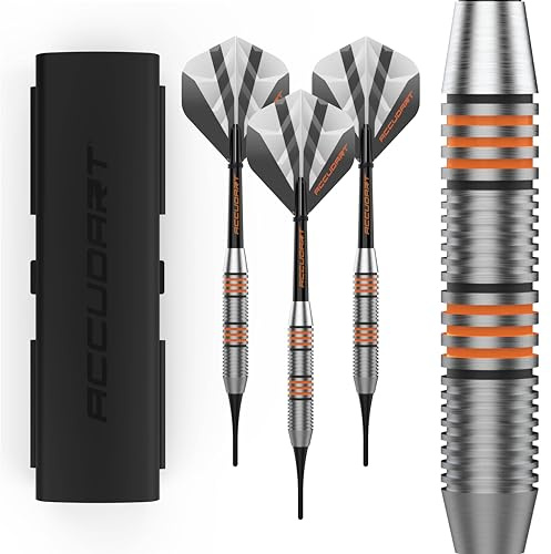 Accudart Soft Tip Dart Set 2.0 - Stainless Steel Finish Barrel - Radial Grooves - Polycarbonate Shafts - Standard Shape Flights - Tri-Fold Case for Convenient Front or Back Storage