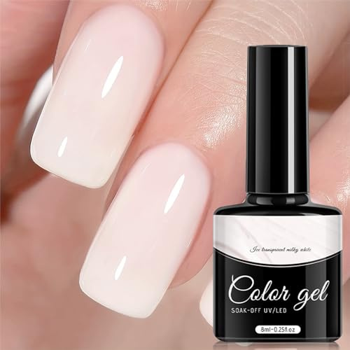 Natural Gel Nail Polish Milky White Nail Polish Gel Jelly Calm White LED Soak Off UV Nail Art Manicuring Varnish 10ML Nail Gel Gift for Women Nail Art Manicure at home, Christmas