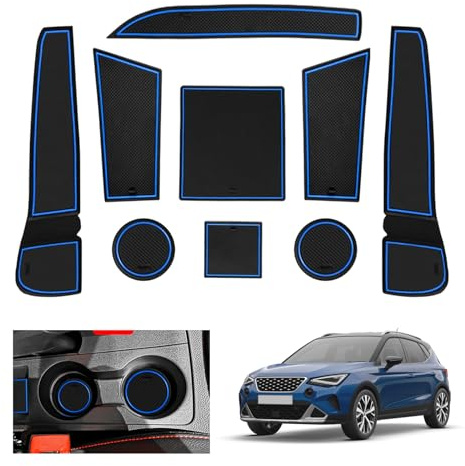 GAFAT Seat Arona/Seat Ibiza 6F KJ1 Facelift 2017-2024 2025 Tappetini Antiscivolo, Seat Ibiza 6F Tappetino in Gomma, Non Scivolano, Console Centrale, Cuciture Porte, Accessori Seat Arona (Blu)