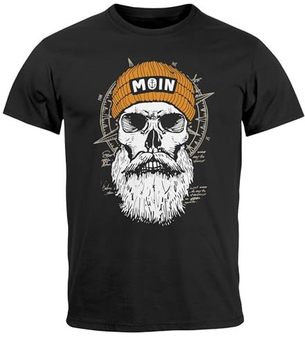 Neverless® Herren T-Shirt Printshirt Moin Skull Windrose Kompass Totenkopf Frontprint Fashion Streetstyle schwarz 4XL