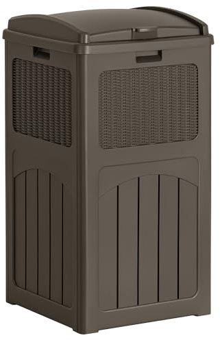 Flamaker 30 Gallon Trash Can, Resin Outdoor Garbage Can with Lid, Waterproof Hideaway Patio Waste Bins for Outside Use (Deep Brown)