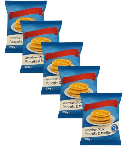 American Style Pancake & Waffle Mix – 5 x 200g Bags – Fluffy Pancakes or Crispy Waffles – Easy To Use Mix for Sweet or Savoury Breakfasts - 5 Pack