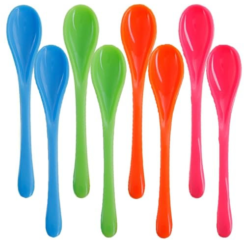WERIGONI 8 Stück Bunt Plastiklöffel - Klein, Kaffeelöffel, Dessertlöffel, Kunststoff