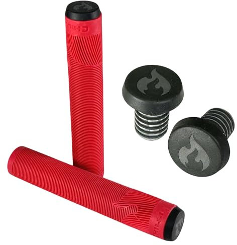 Chilli PRO Scooters Lenker Griffe Stunt-Scooter I BMX I Dirt I Trick I Tret I Roller I Park I Street I Fahrrad Soft Lang mit Lenker Stopfen Barends (XL Griffe Rot)
