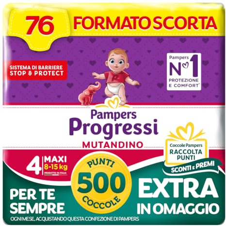 Pampers Progressi Mutandino Maxi, Taglia 4 (8-15 kg), 76 Pannolini Bambino