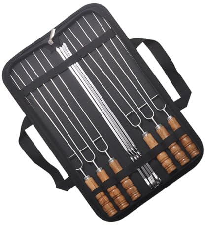 CAXUSD Set Di Spiedini in Acciaio Inox Con Manico in Legno Ergonomico 10 Pezzi Utensili Per Grigliate E Barbecue Per Una Facile Gestione Della Cottura