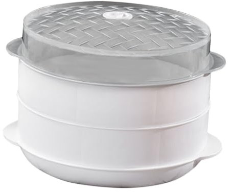Cabilock Vaporera para Microondas Recipiente de Pp Blanco de 2 Niveles Alta Eficiencia y Fácil Limpieza, Adecuado para Cocinar al Vapor en Casa