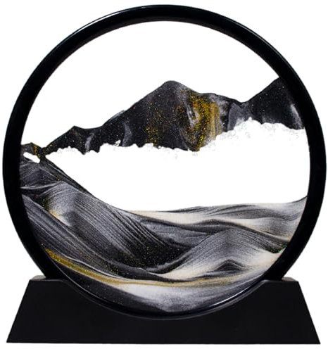 Tel Charme * Sabbia mobile – 3D Quicksand Pittura Decor – Vetro rotondo 3D Deep Sea Sandscape – rilassante decorazione per la casa giocattolo da scrivania per la casa (7 pollici – Nero)