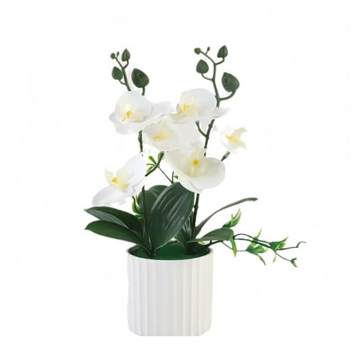 XIZHI Artificial Orchid in Pot 11.2“ Real Touch Butterfly Orchid Flowers in Vase Fake Phalaenopsis Flowers Potting Decor for Table Centerpiece Home Office Wedding Party Decor (White)