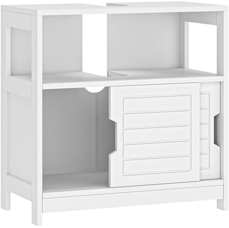 SDHYL Armario para debajo del lavabo con puertas correderas, armario de almacenamiento bajo lavabo 60 x 30 x 60 cm, color blanco, armario abierto
