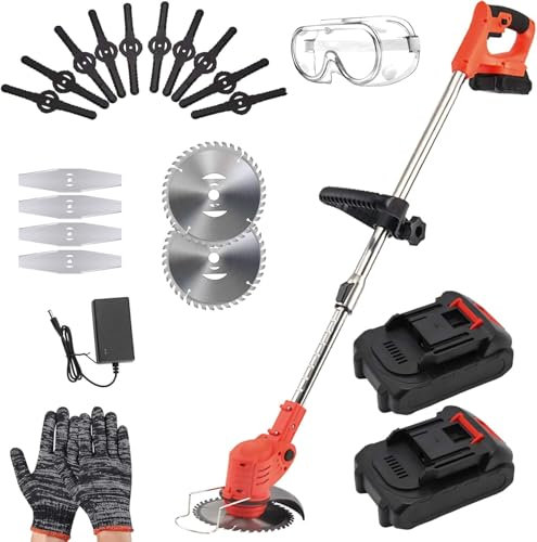 TWZ Akku-Rasentrimmer für Makita-Akkus, mit 2 Akkus und 16 Klingen, 21V 3-in-1-Elektro-Rasentrimmer mit 3 Arten auswechselbarer Klingen, zum Mähen, Kantenschneiden, Sägen von Rasen und Sträuchern