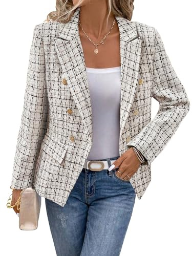 Mina Self Tweed Blazer Jackets for Women Plaid 2024 Fall Lightweight Womens Fashion Dressy Business Casual Petite Lady Ladies Winter Blazers Jacket Black 3-P/MS S