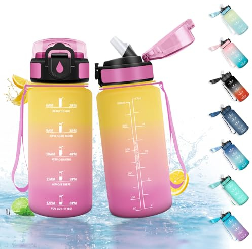HoneyHolly Borraccia 500Ml, Senza BPA & A Prova di Perdita, Borraccia con Cannuccia, Reutilizables, Bottiglia Scuola Elementare, Borracce Motivazionale per Scuola, Running, Palestra, Ufficio