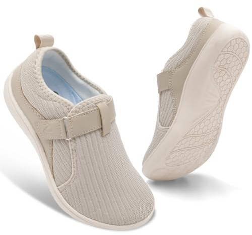 Spesoul Wide Womens Walking Shoes Adjustable Diabetic Shoes Breathable Zero Drop Barefoot Shoe Neuropathy Edema Nursing Shoe Wide Width Sneakers 8.5 Beige