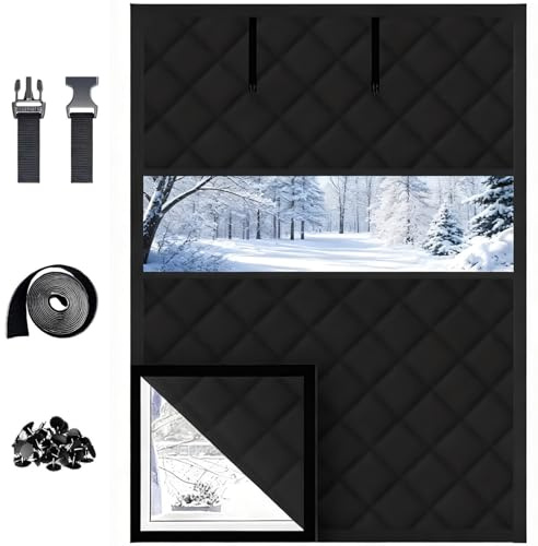 Isolierte Fensterabdeckung Thermofolie Fenster Gegen Kälte Fenster Isolierung Winter für Wind Dachboden Garagen Wohnmobil Verstärkte Thermo Cover 50/60/70/80/90/100/150/200cm(Schwarz,55x50cm)