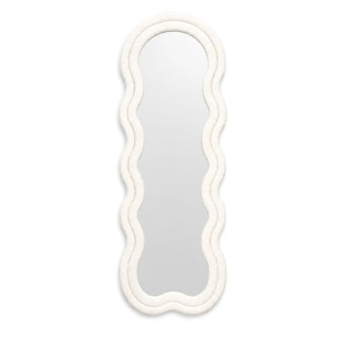 Miss Wood Espejo de Cuerpo Entero 160x60cm, Beige con Marco Teddy Bouclé – Cristal Templado, Espejo Decorativo Moderno para Dormitorio, Vestidor o Salón