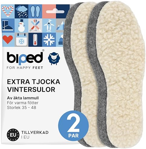 biped 2 paia di solette di lana in lana d'agnello e feltro - Solette invernali extra spesse e riscaldanti per scarpe da uomo e da donna z1004(38)