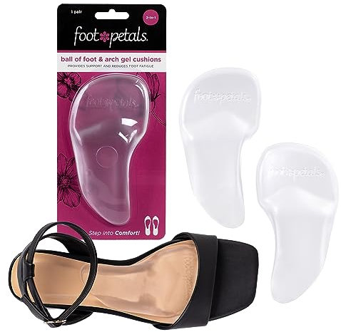 Foot Petals Arch and Ball of Foot Support Cushion, Arch Comfort, Reduce Foot Fatigue and Ball of Foot Pain, Women's Heels, Pumps, Boots, Wedges, Flats, Sandals 1 Count (Pack of 1), Clear, 1 Count