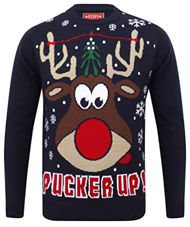 Pucker Up Crew Neck Jumper In Eclipse Blue - Merry Christmas-XL