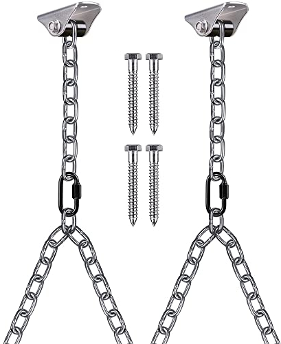 BeneLabel Suspension pour Chaise BalançOire, 2pcs Crochets de Plafond Pivotants Bois Hamac Support Chaise Suspendu, Douilles Silencieuses avec ChaîNe y ArgentéE 140cm Kit pour Chaise Jardin, 1000lbs