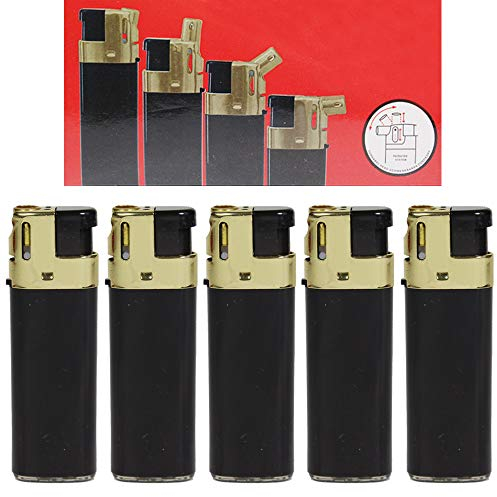 Accendino modello Sidekick GoldCap come normale o pipa, regolabile in 3 posizioni, 0, 45 e 90 gradi (nero/oro – 5 accendini)